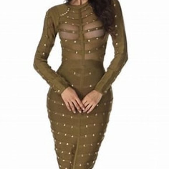 Bandage Dress Olive With Gold beads - Picture 2 of 5